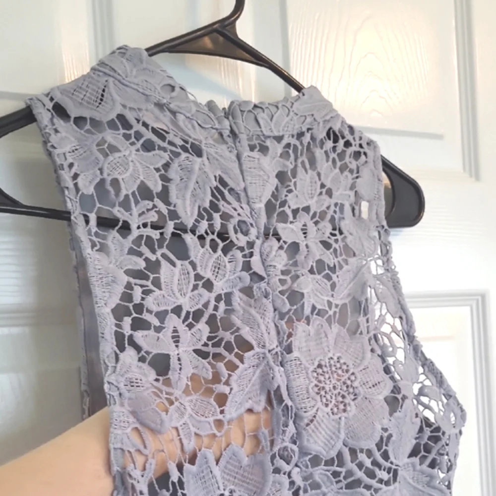 Astr Pastel Baby Blue Allover Lace Hi-Lo Halter Neck MidiDress Fits Like XS